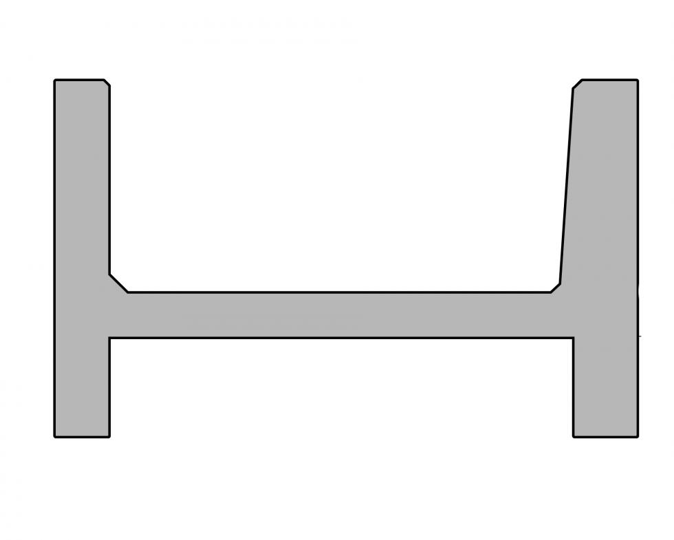 Querschnitt schematisch einer Elementkrippe resultierend in einem grauen H-Profil